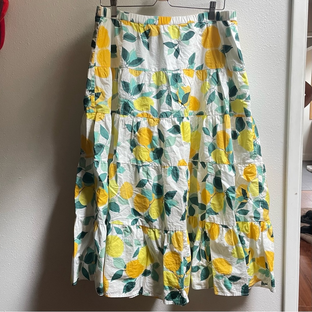 Who What Wear Lemon Print Tiered A-Line Midi Skirt